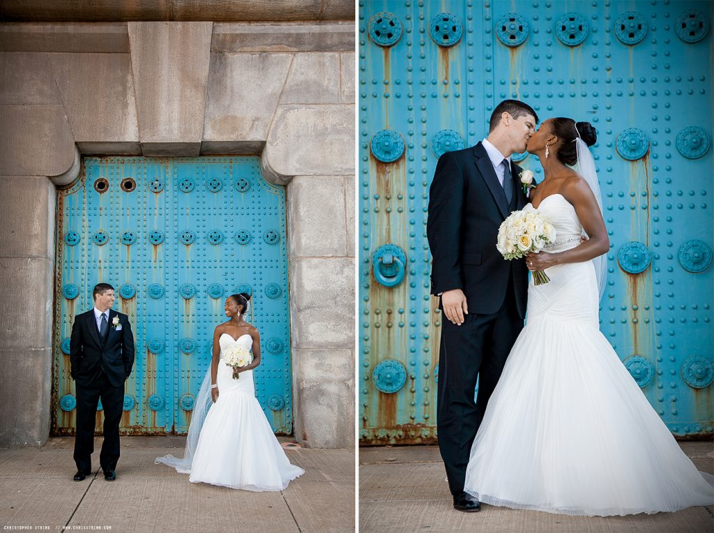 Bride and Groom on Bridge in Penn's Landing